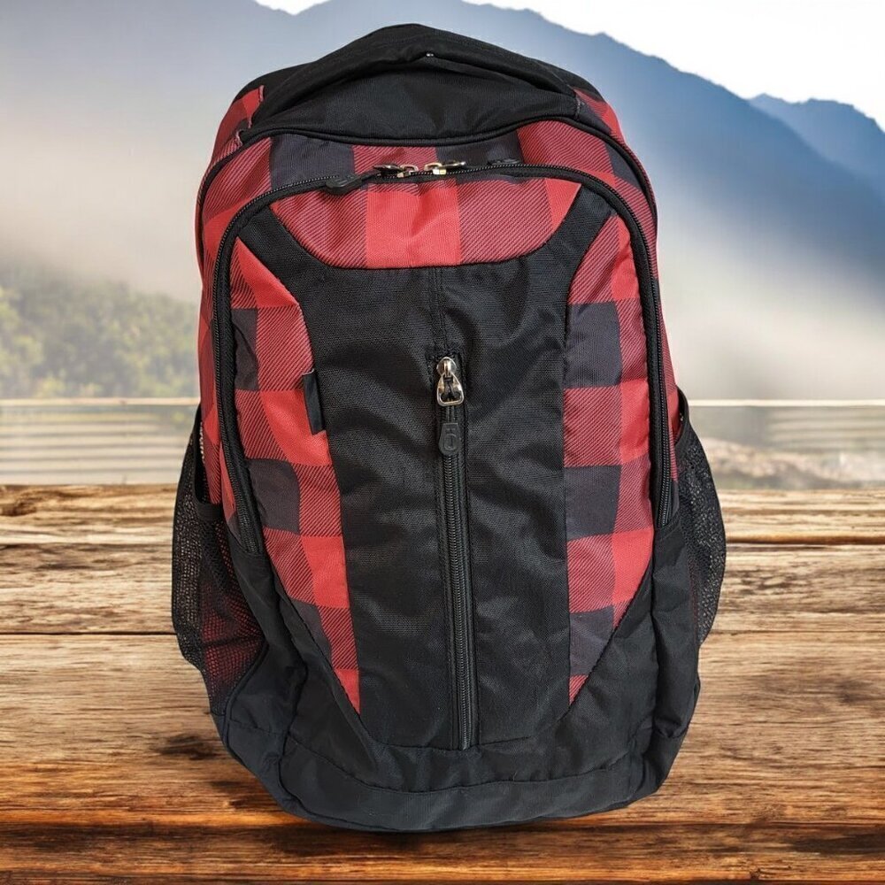 ORBEN Vertical Zip Laptop Backpack - Black and Red Check